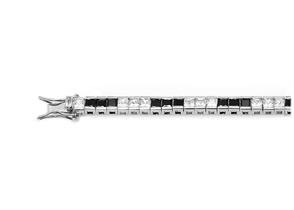 Rhodium Plated Black and White CZ Tennis Bracelet